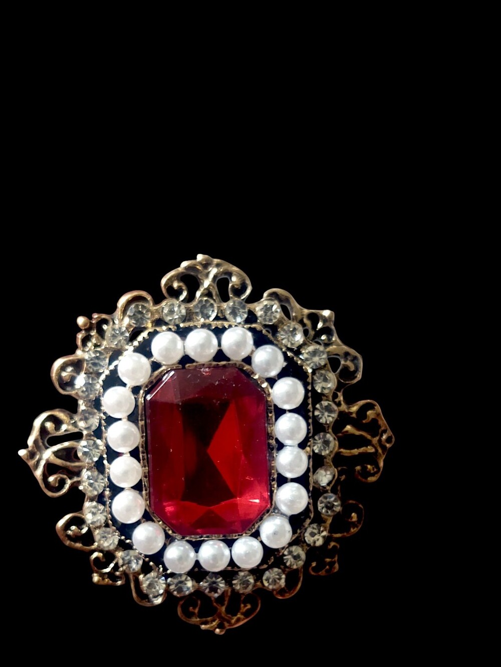 Victorian Style Red Rhinestone Brooch